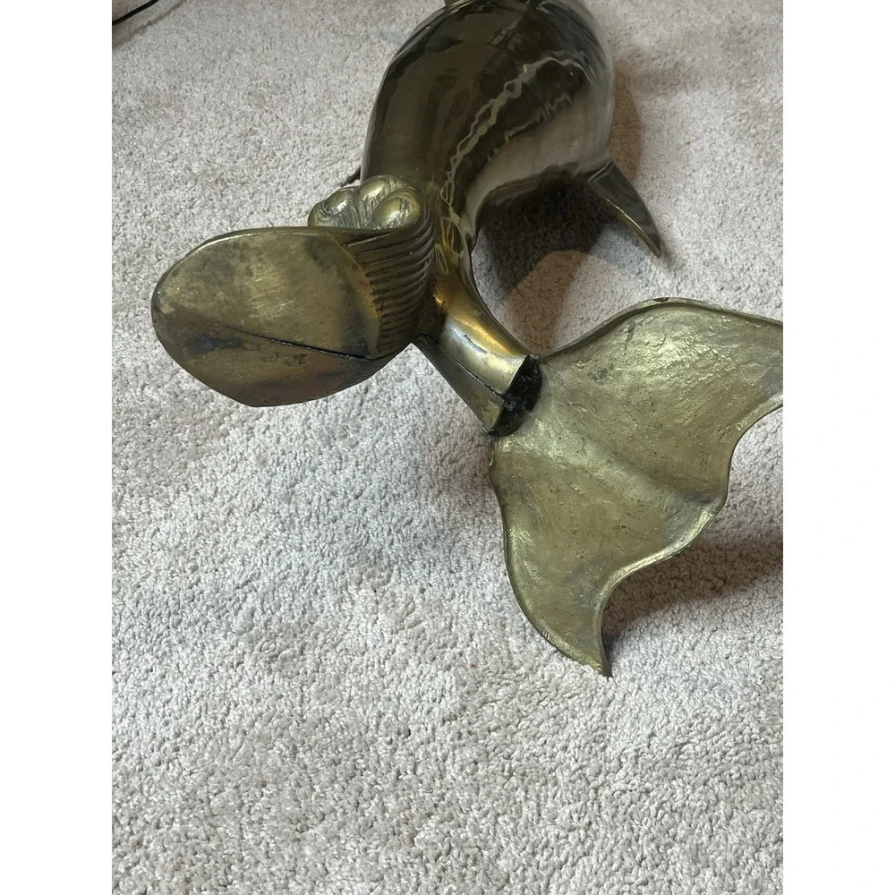 Tall Brass Dolphin Statue Excellent Condition 33 Inch